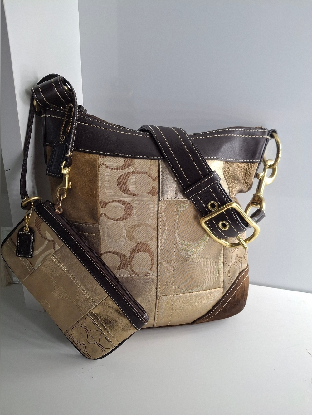 Coach Signature Patchwork Hobo bag 10387 & Matching Wristlet Great Condition